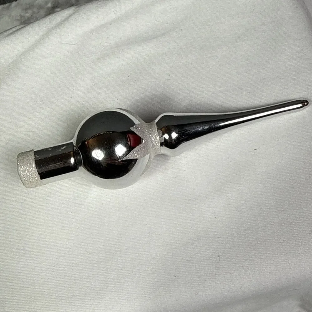 Vintage Blown Glass Tree Topper Mini 5.5" Silver Glitter Old World Christmas - Picture 4 of 8